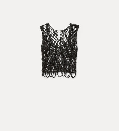 gilet with hand-embroidered “black diamond” pearls black diamond