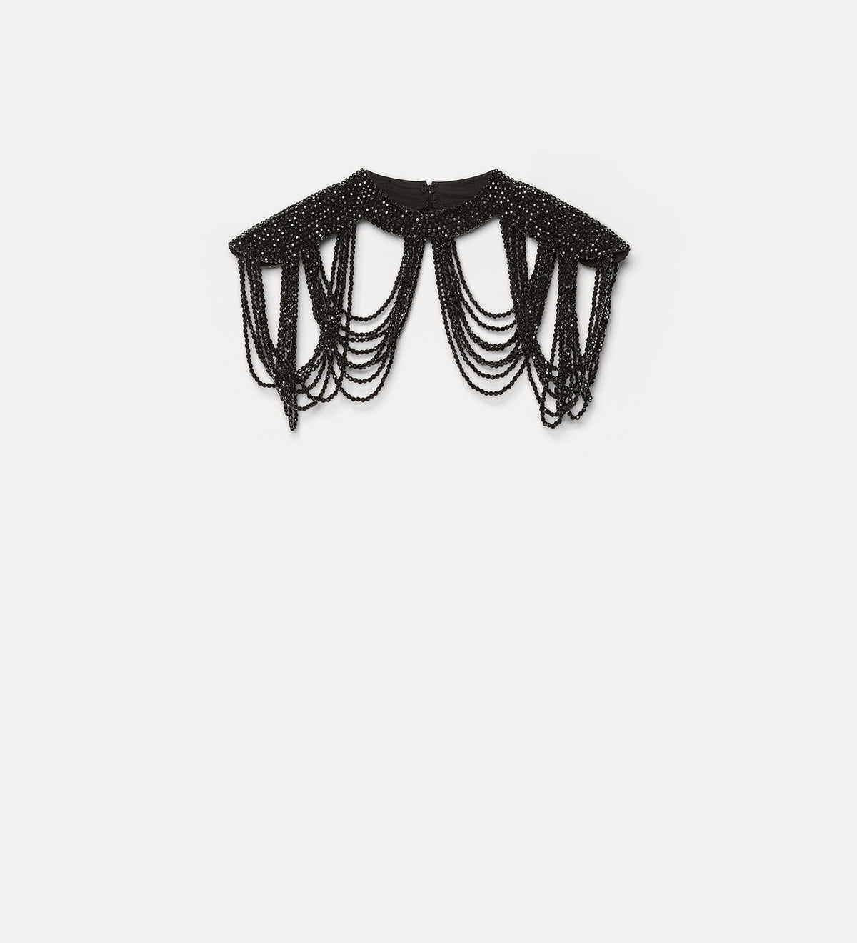 cape with hand-embroidered “black diamond” pearls black diamond