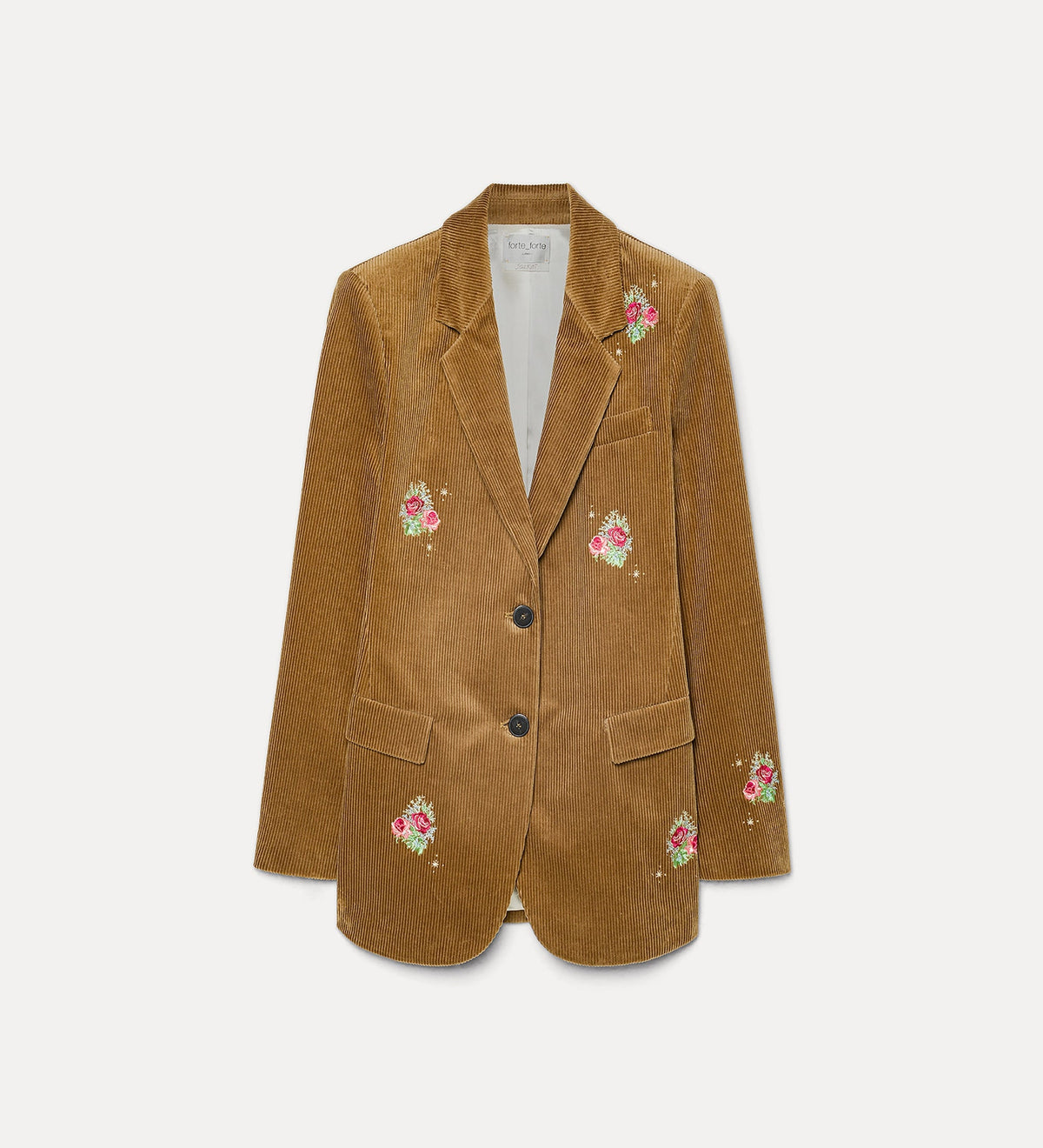 giacca in corduroy con ricamo “bouquet” camel