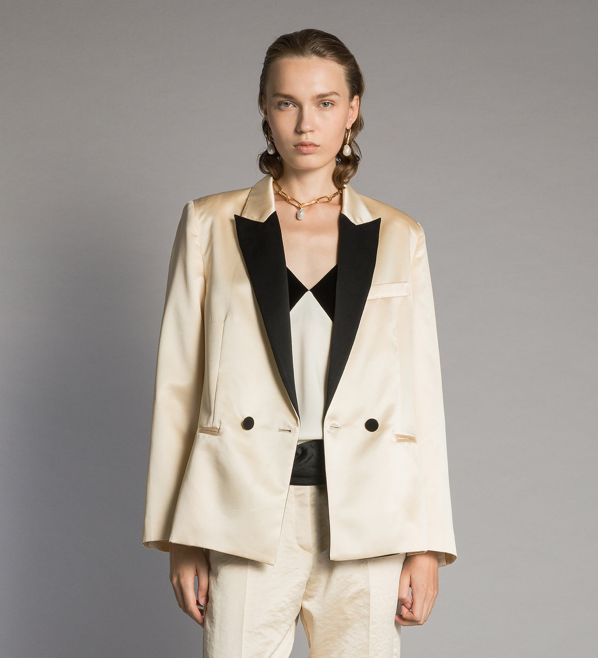 colourblock duchesse tuxedo jacket ivory