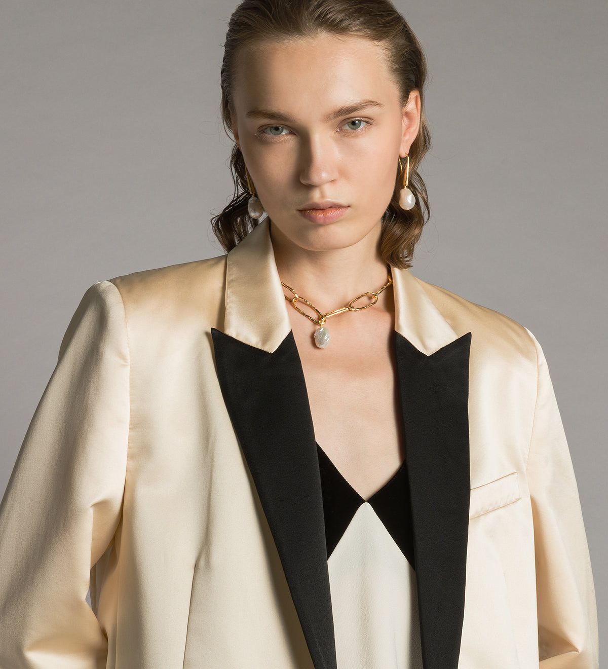 colourblock duchesse tuxedo jacket ivory