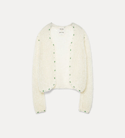 handmade mohair-blend cardigan with jewel details ivory
