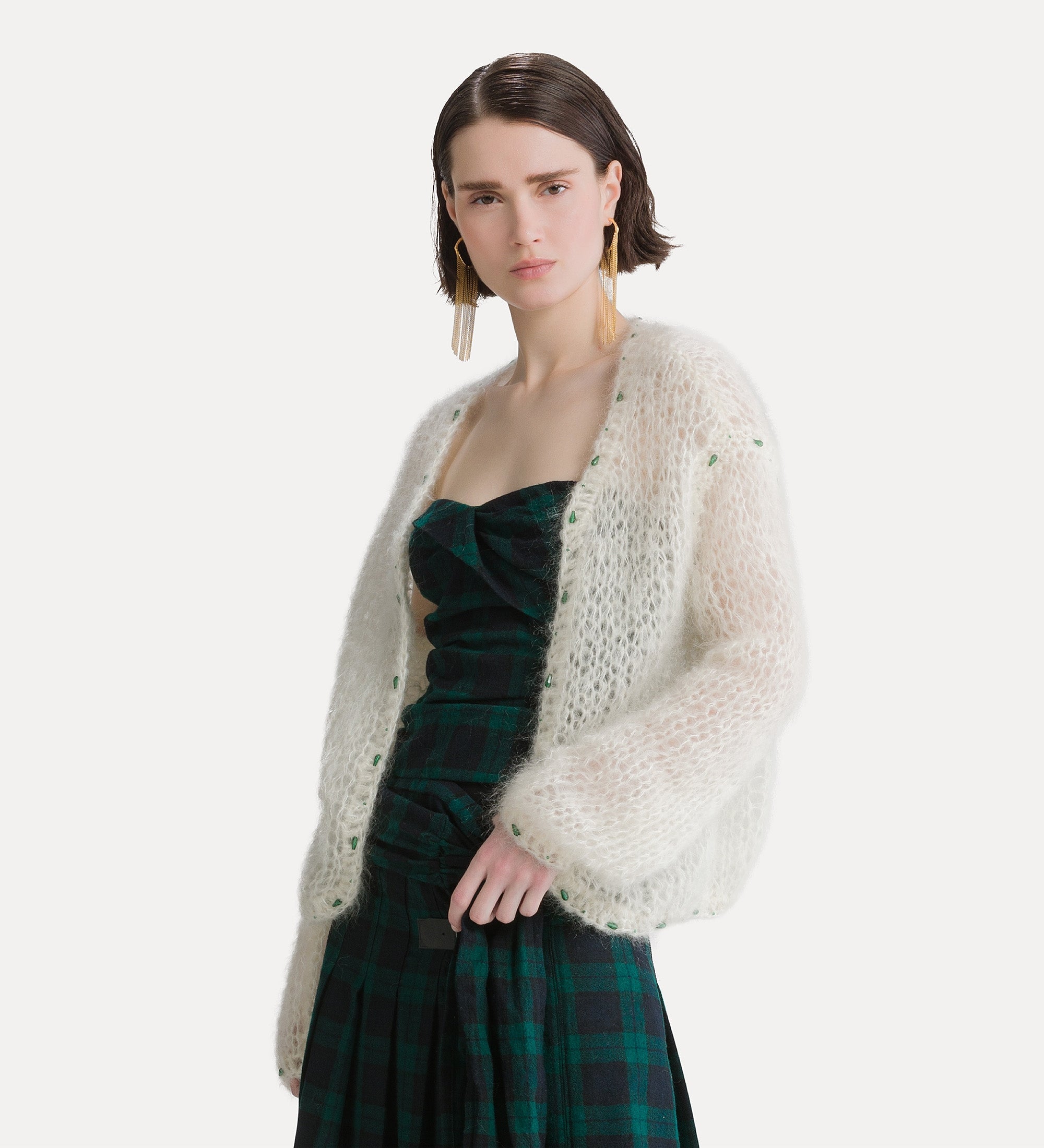 handmade mohair-blend cardigan with jewel details ivory
