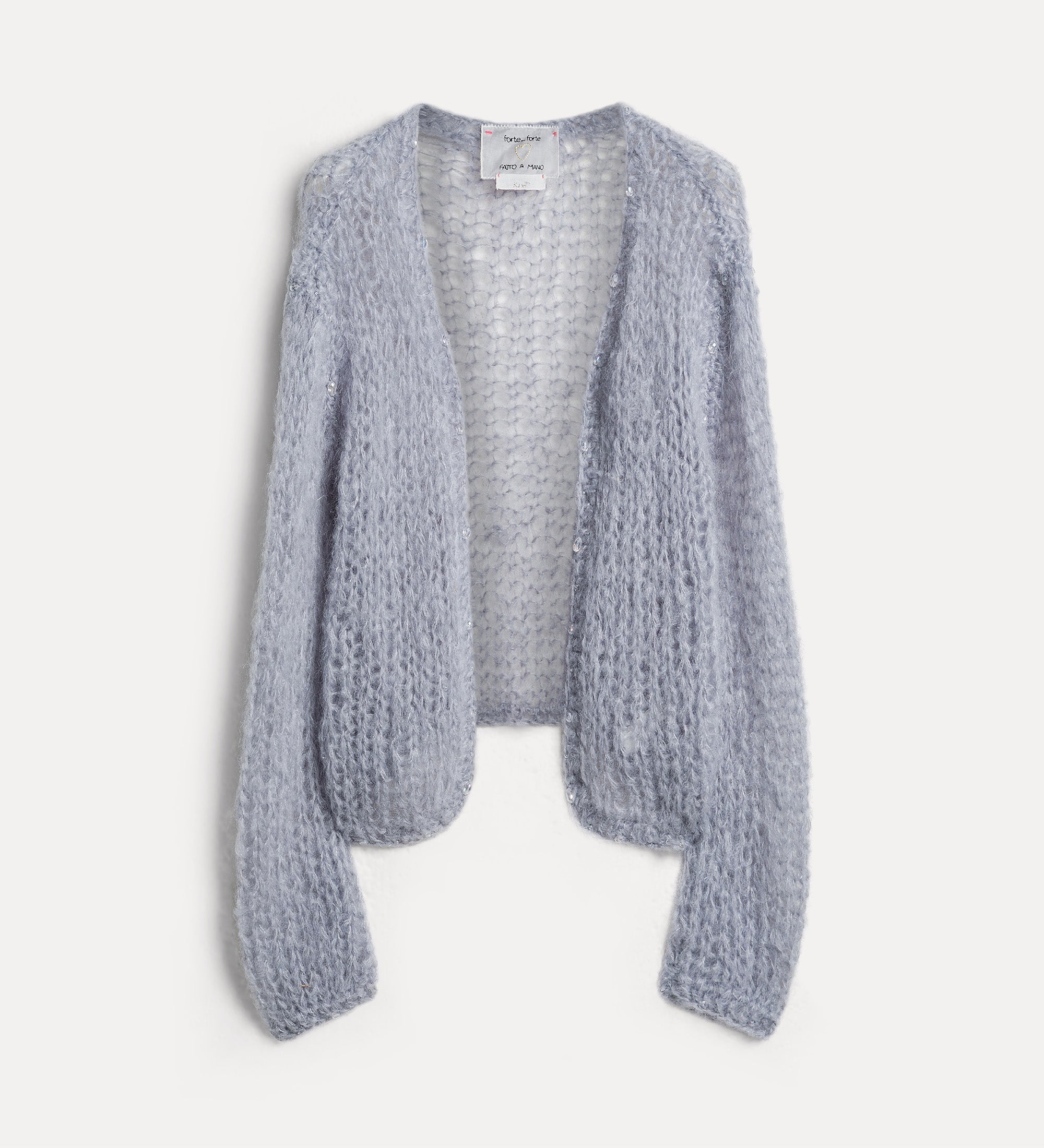 cardigan in misto mohair realizzato a mano con dettagli gioiello grey