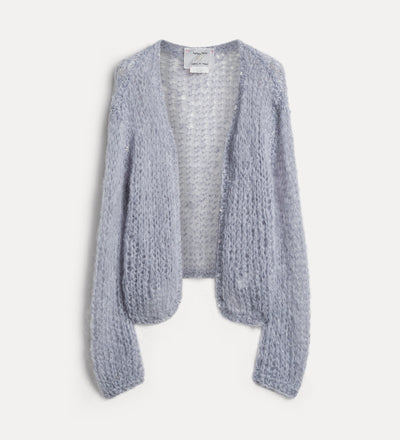 handmade mohair-blend cardigan with jewel details grey