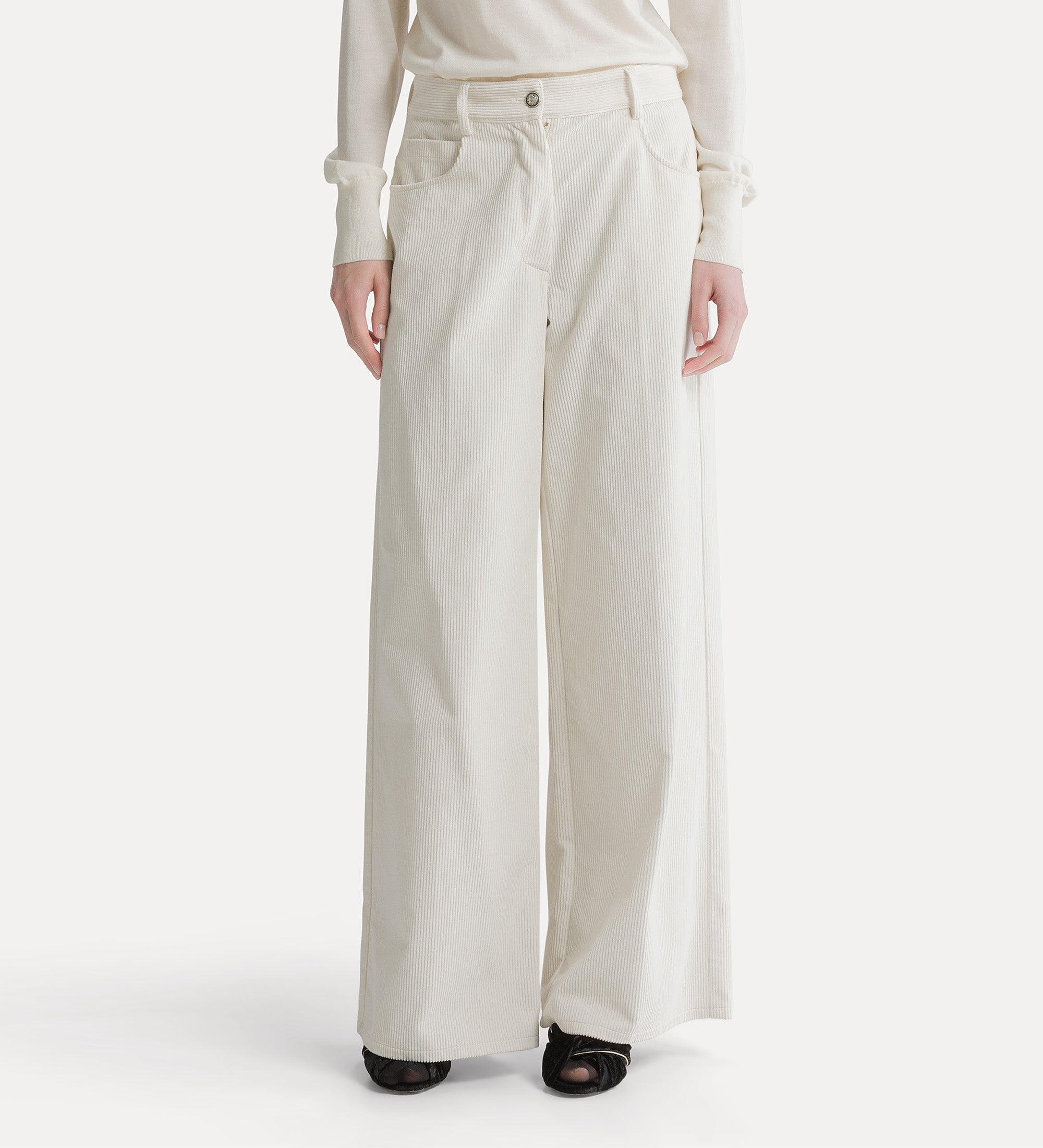 pantalon cinq poches en velours côtelé ivory