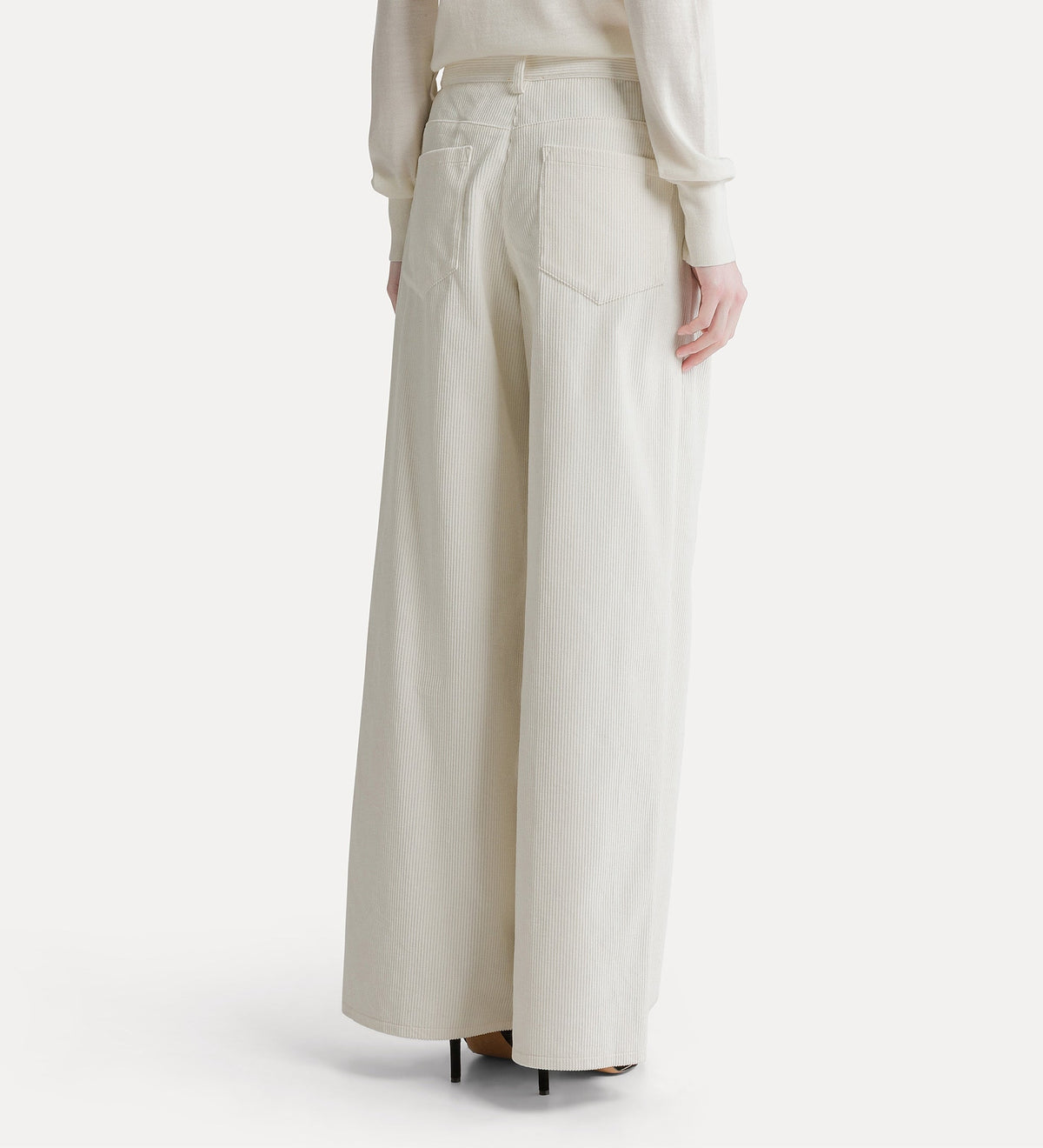 pantalon cinq poches en velours côtelé ivory