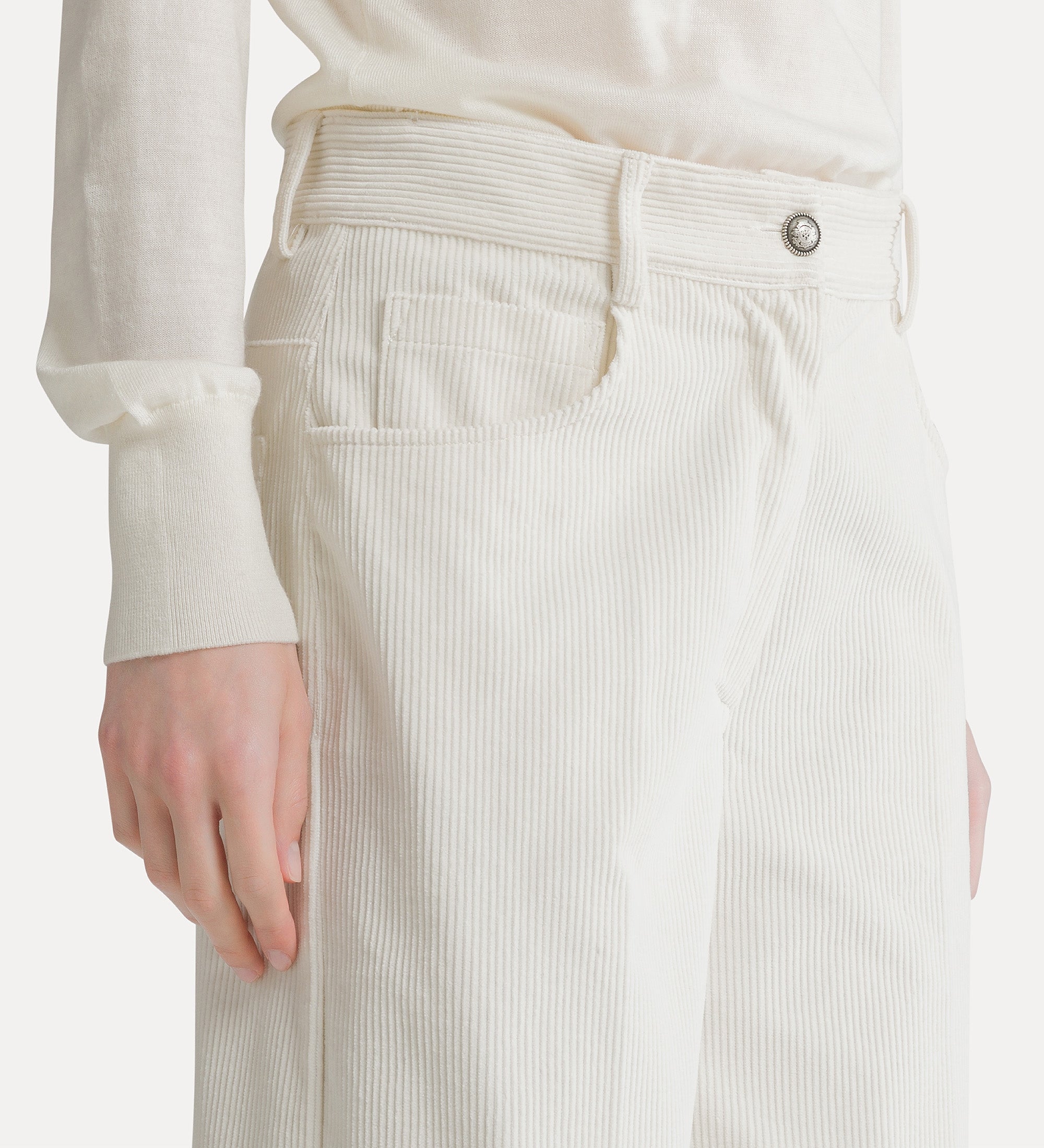 pantalon cinq poches en velours côtelé ivory
