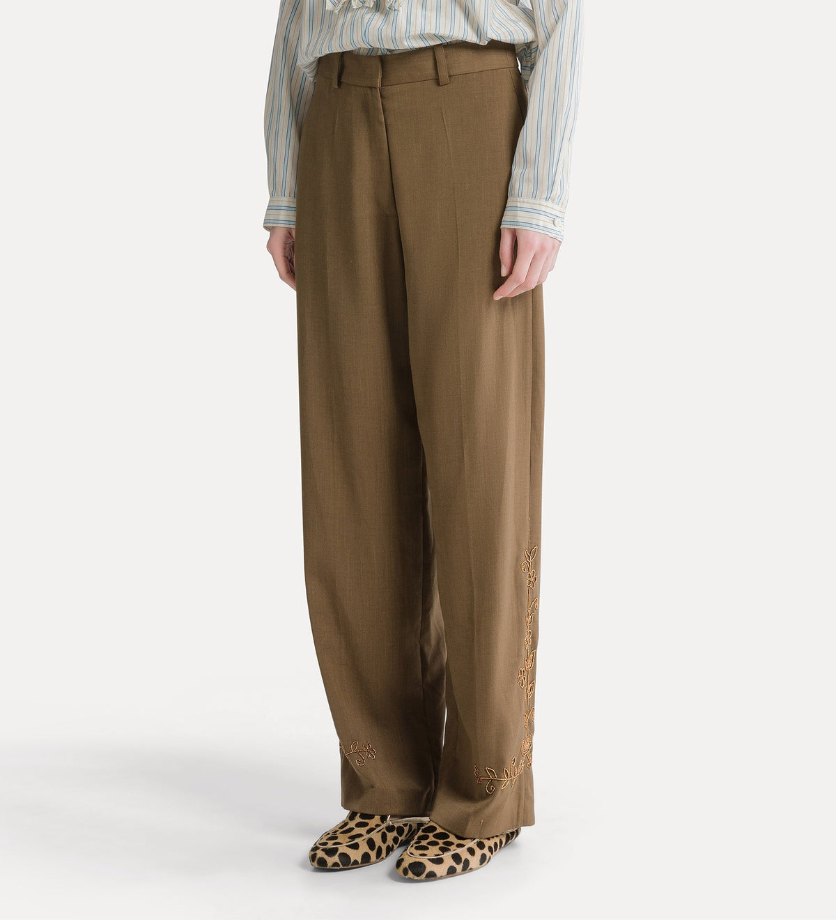 pantaloni con ricamo a mano “the queen's beads” gold