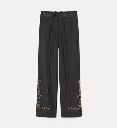 trousers with “the queen's beads” hand embroidery black