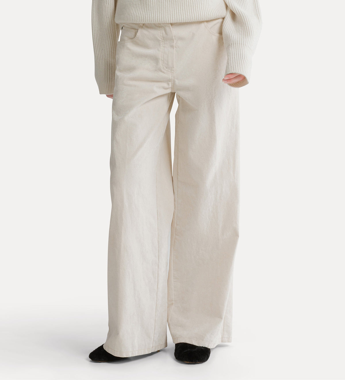 jean jambes amples en denim floqué ivory