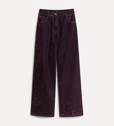 flocked denim wide-leg jeans bordeaux
