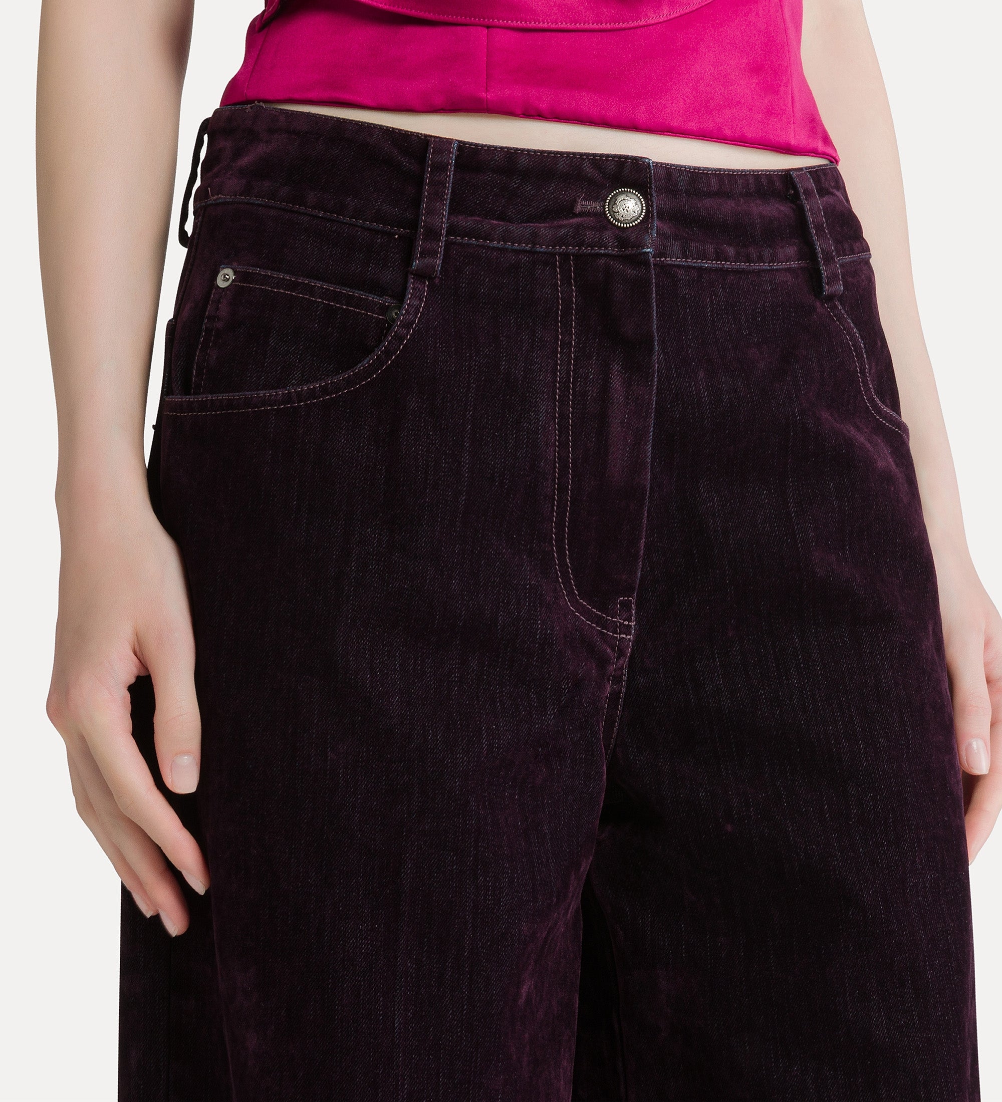 jean jambes amples en denim floqué bordeaux