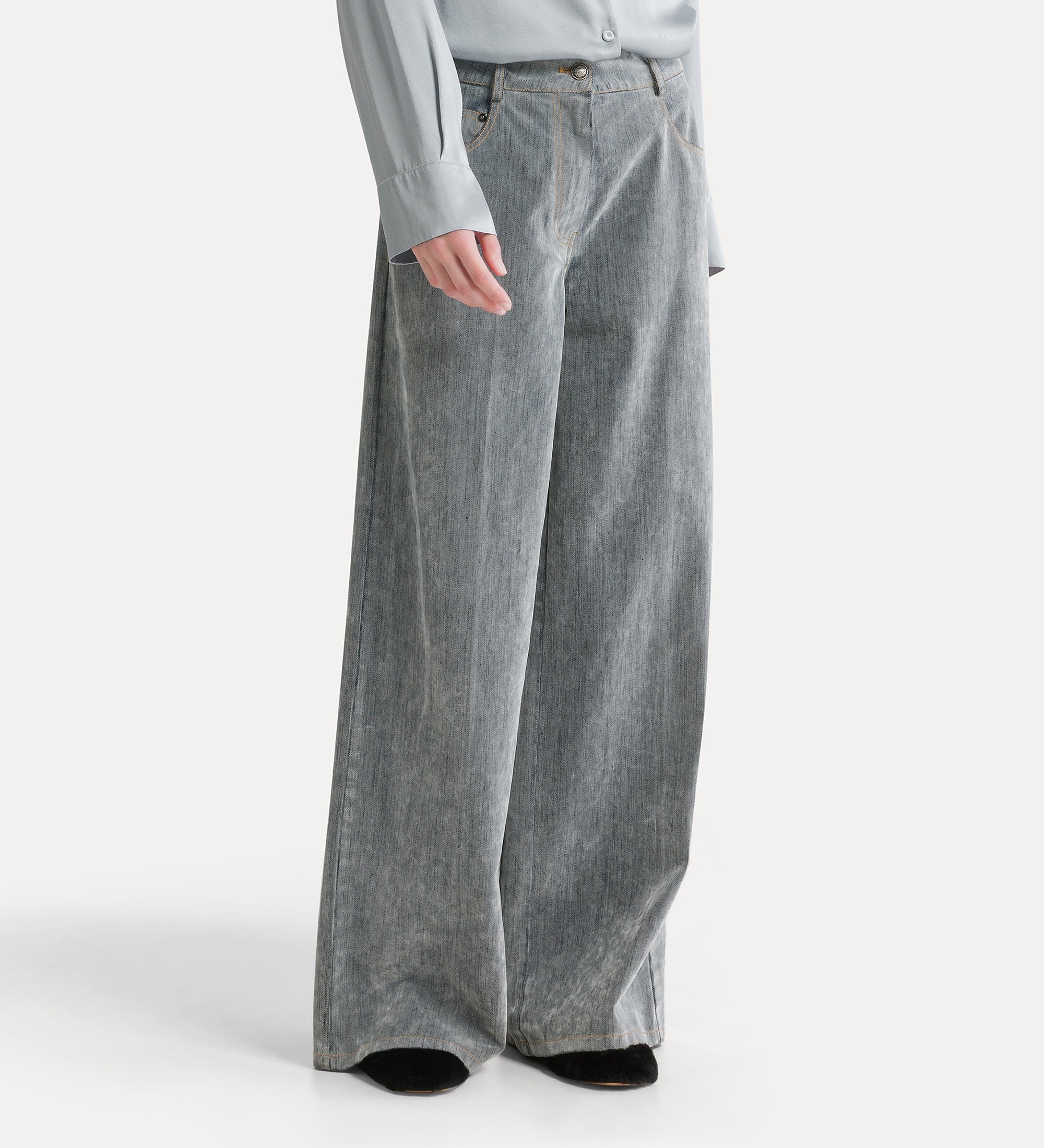 jean jambes amples en denim floqué grey