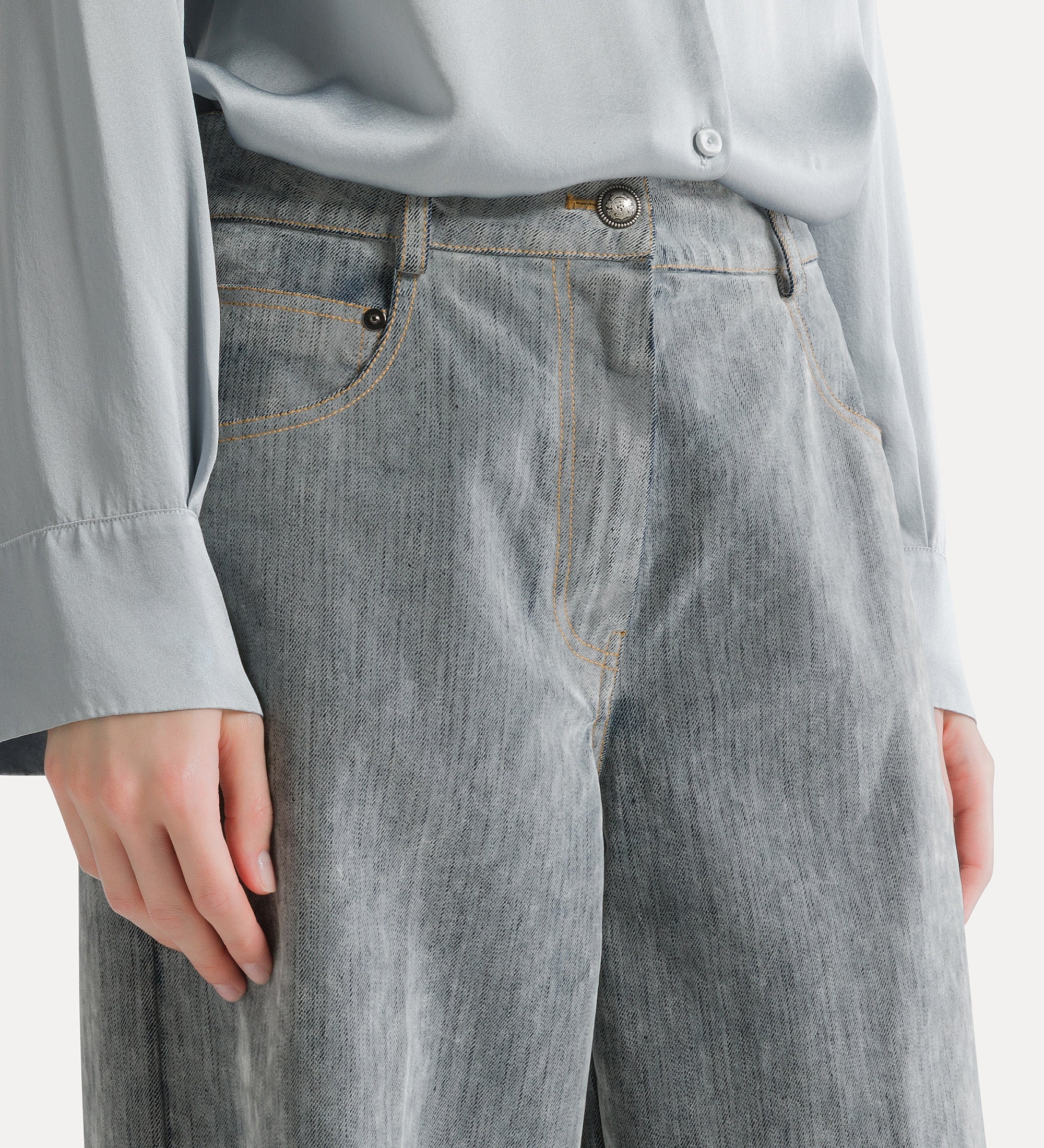 jean jambes amples en denim floqué grey