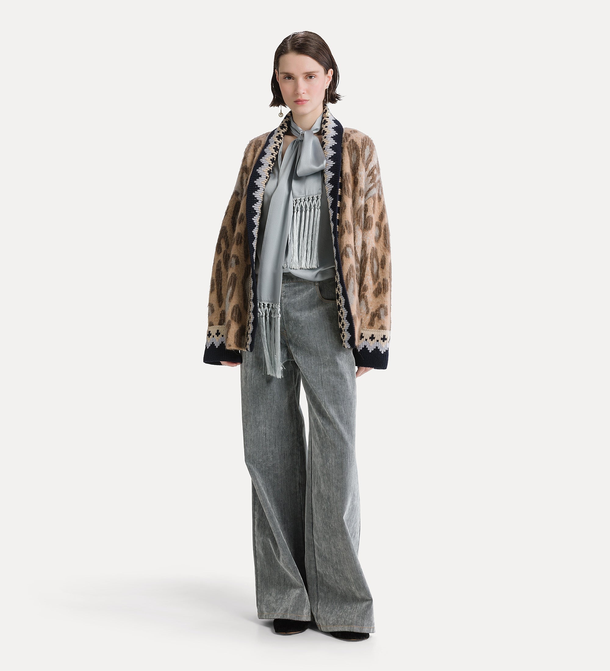 jean jambes amples en denim floqué grey