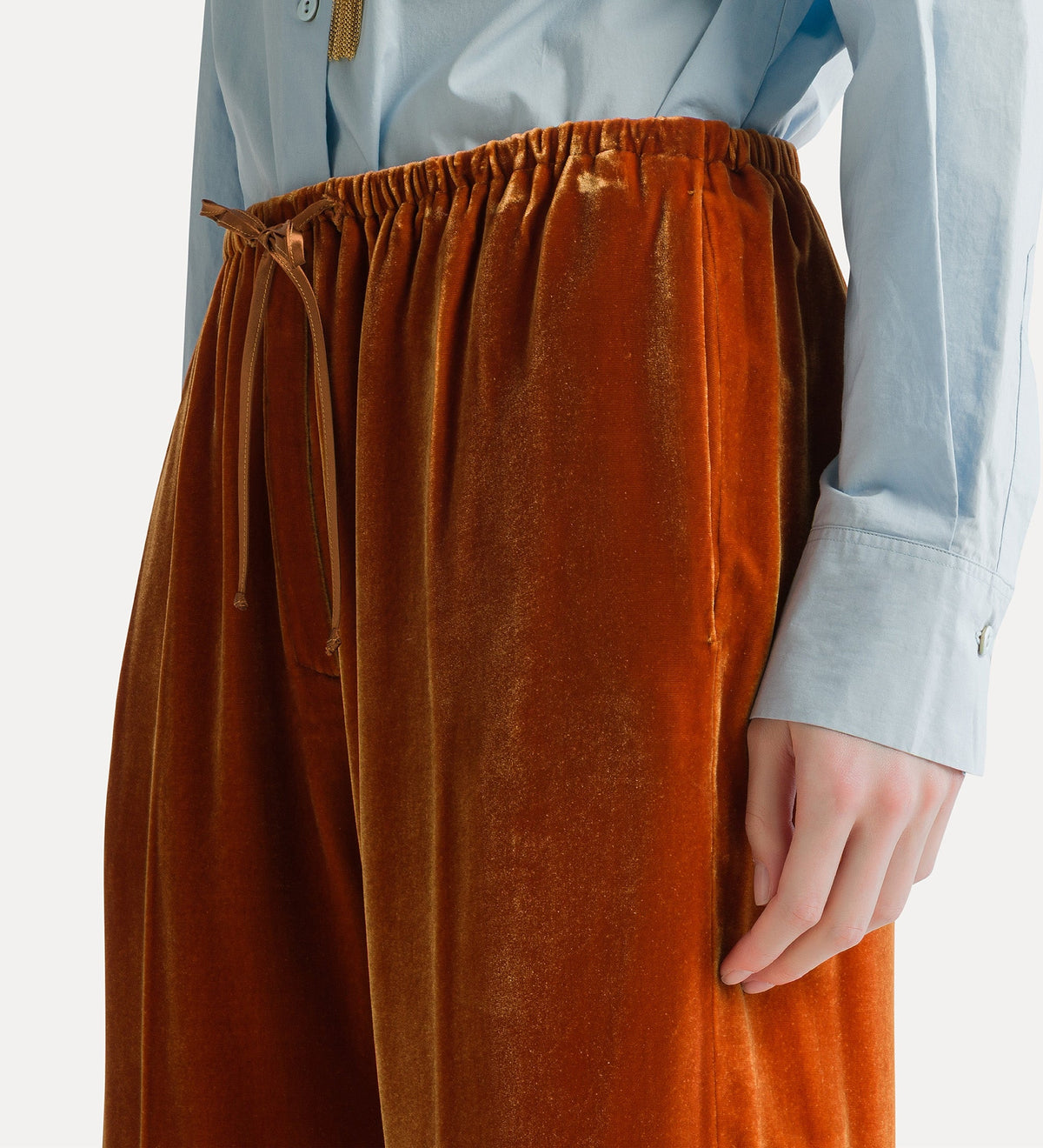 pantalon en velours de viscose et soie avec cordon de serrage mandarin