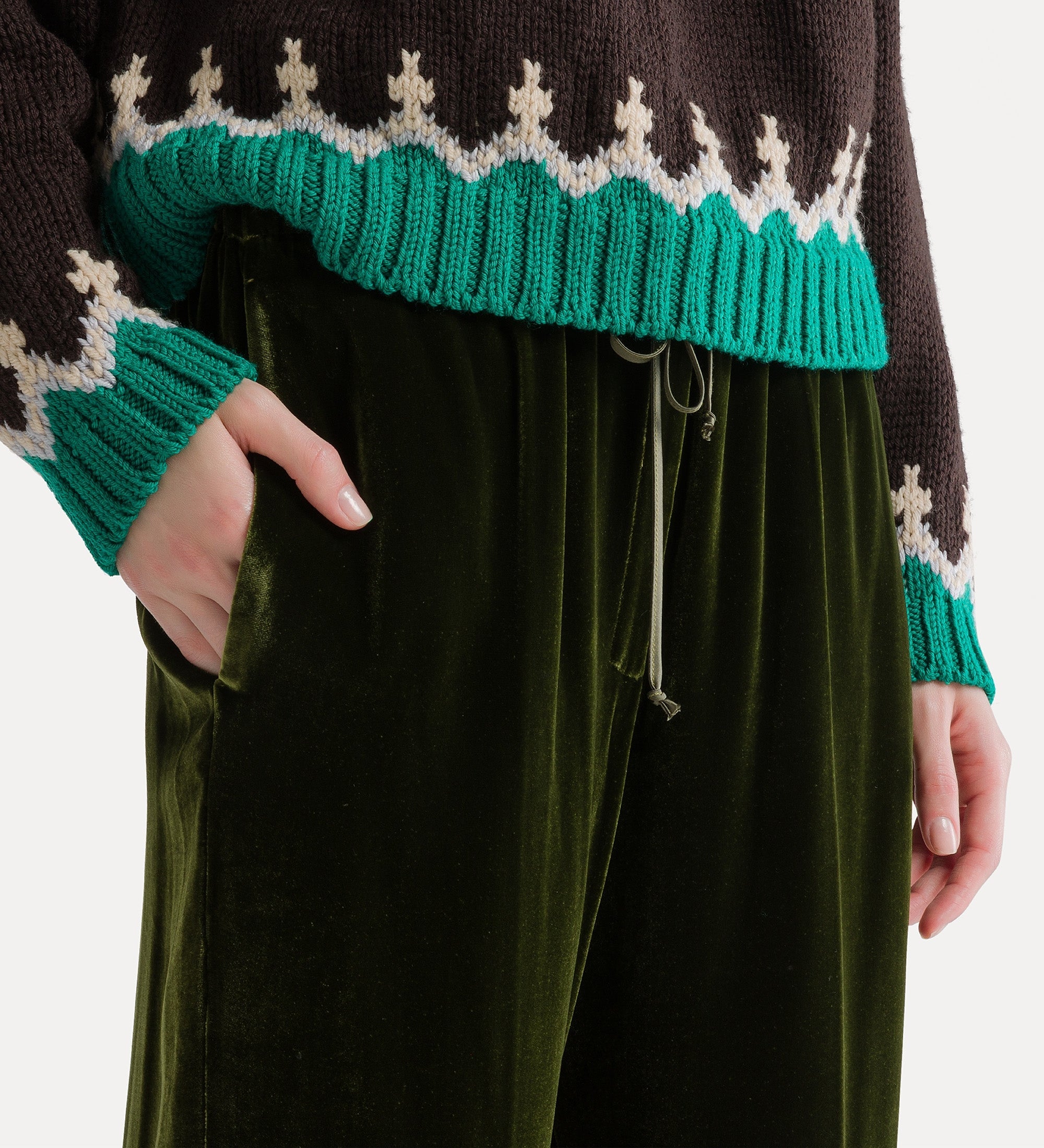 pantalon en velours de viscose et soie avec cordon de serrage woods