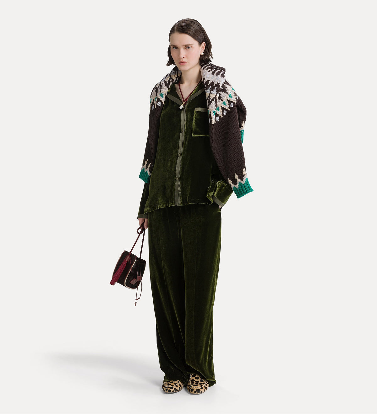 pantalon en velours de viscose et soie avec cordon de serrage woods
