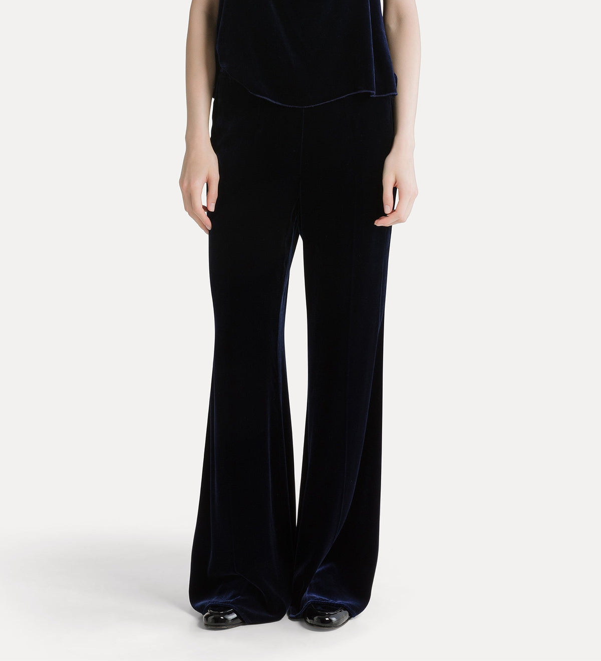 pantaloni in velluto di viscosa e seta night
