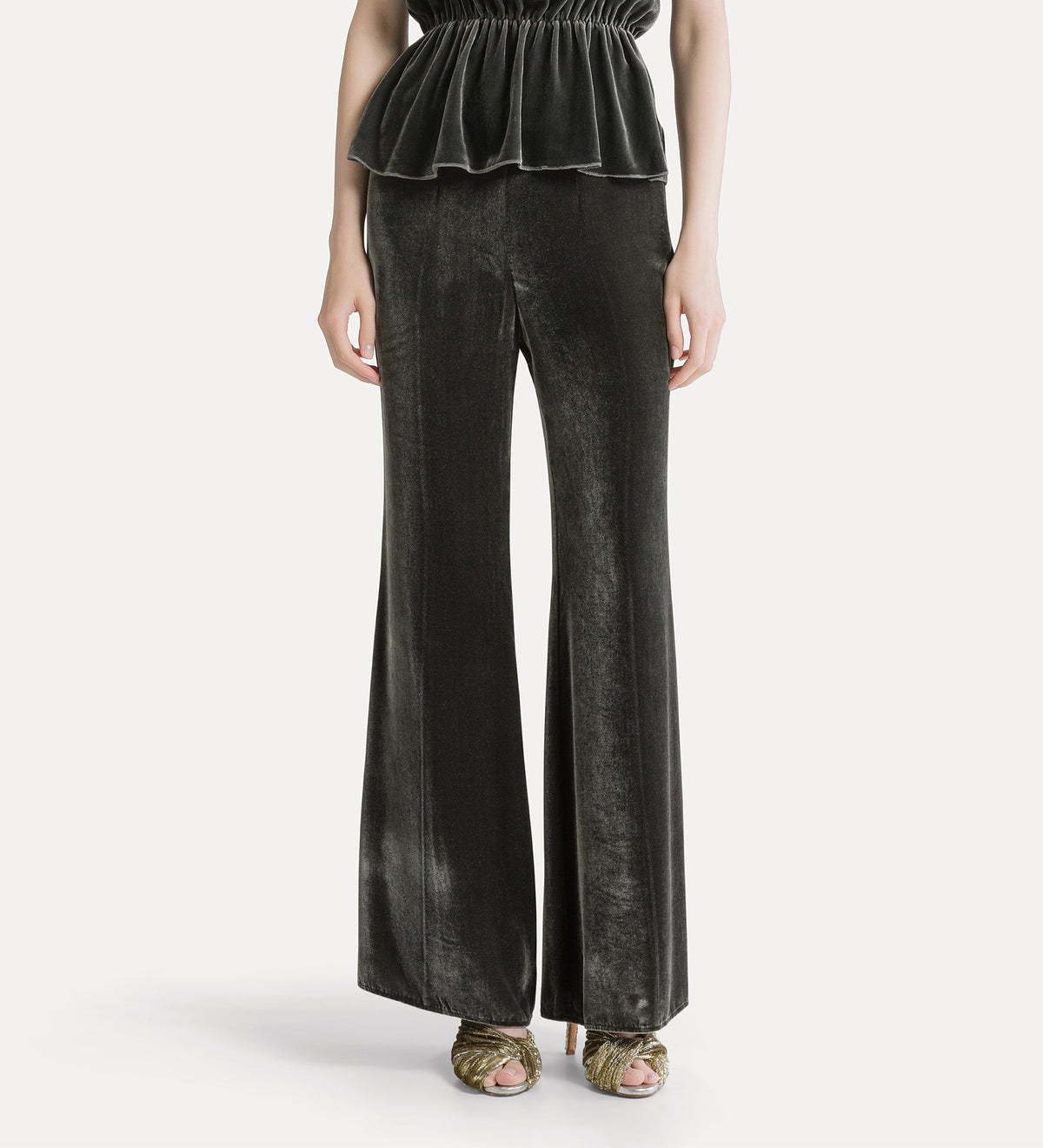 pantaloni in velluto di viscosa e seta grey