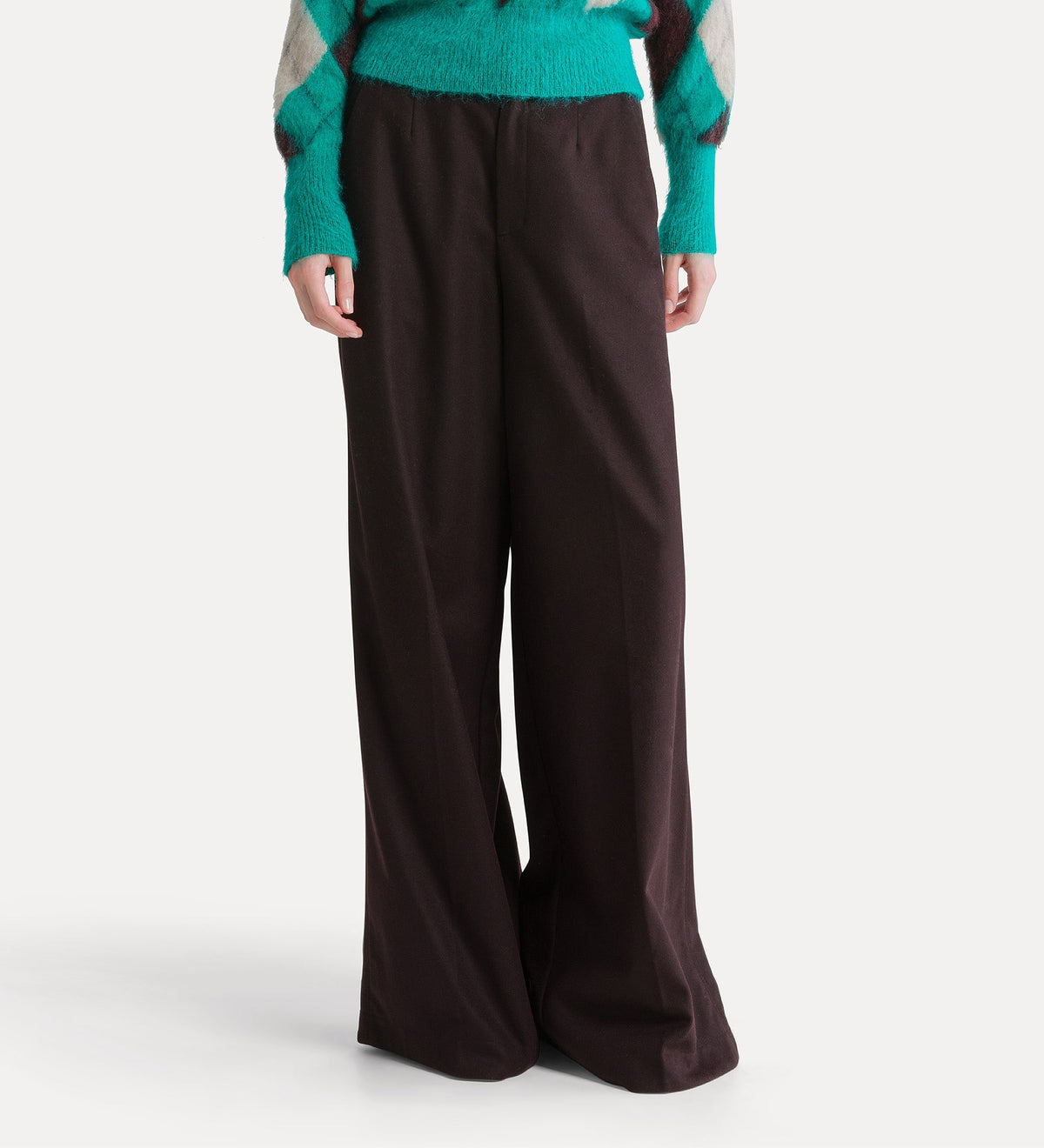 pantaloni wide leg in panno di misto lana fondant