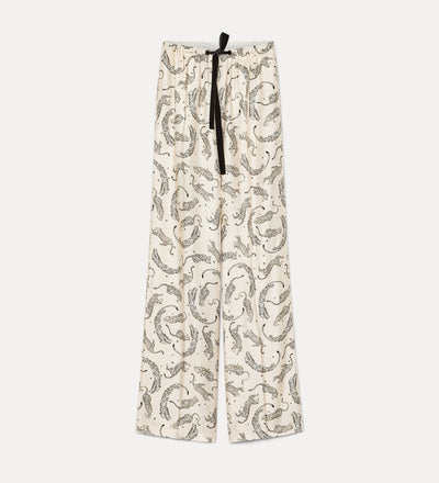 “royal leopard” satin drawstring trousers ivory