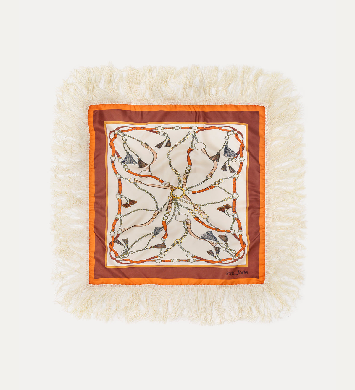 foulard con frange e stampa piazzata “the crown” mandarin