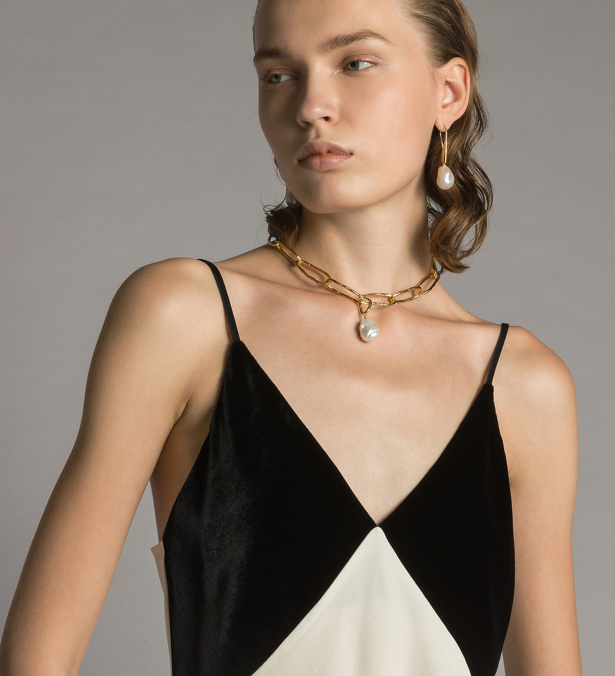 slip top color block in envers satin e velluto diamond
