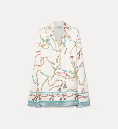 pyjama shirt with “the crown” placed print ivory
