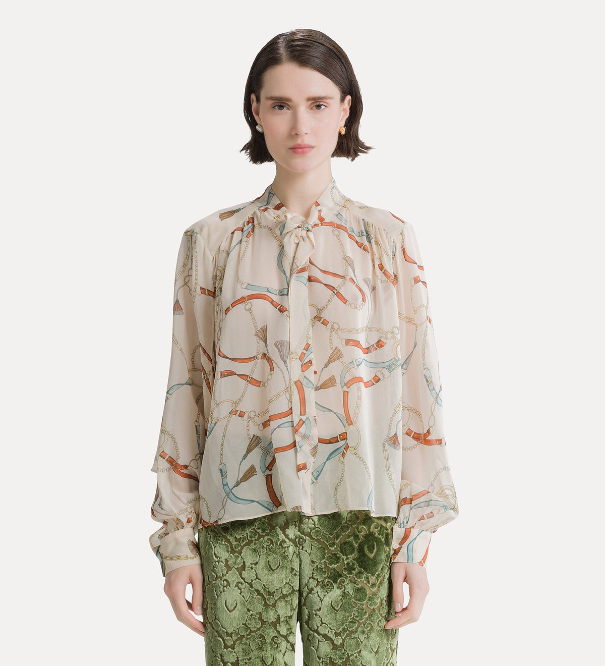 cropped shirt with “the crown” placed print ivory