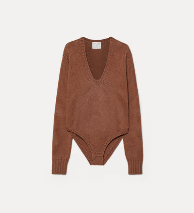 cable-knit wool bodysuit noisette