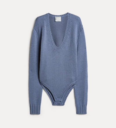 cable-knit wool bodysuit cadet