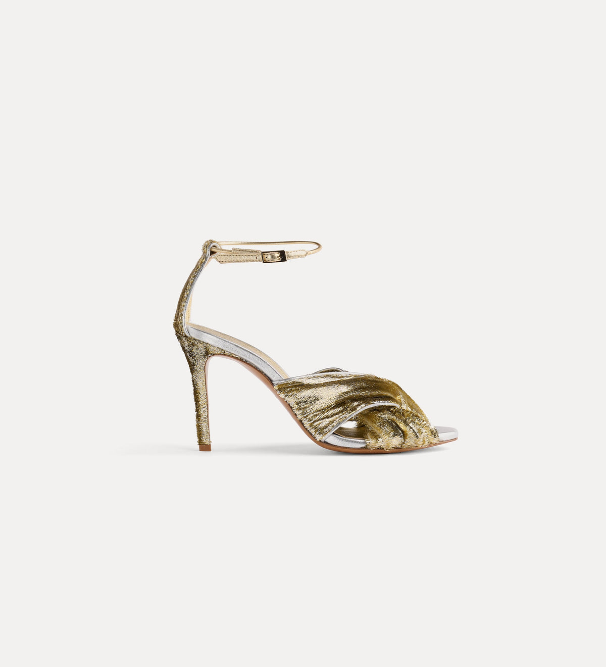 sandali con tacco in velluto lurex oro