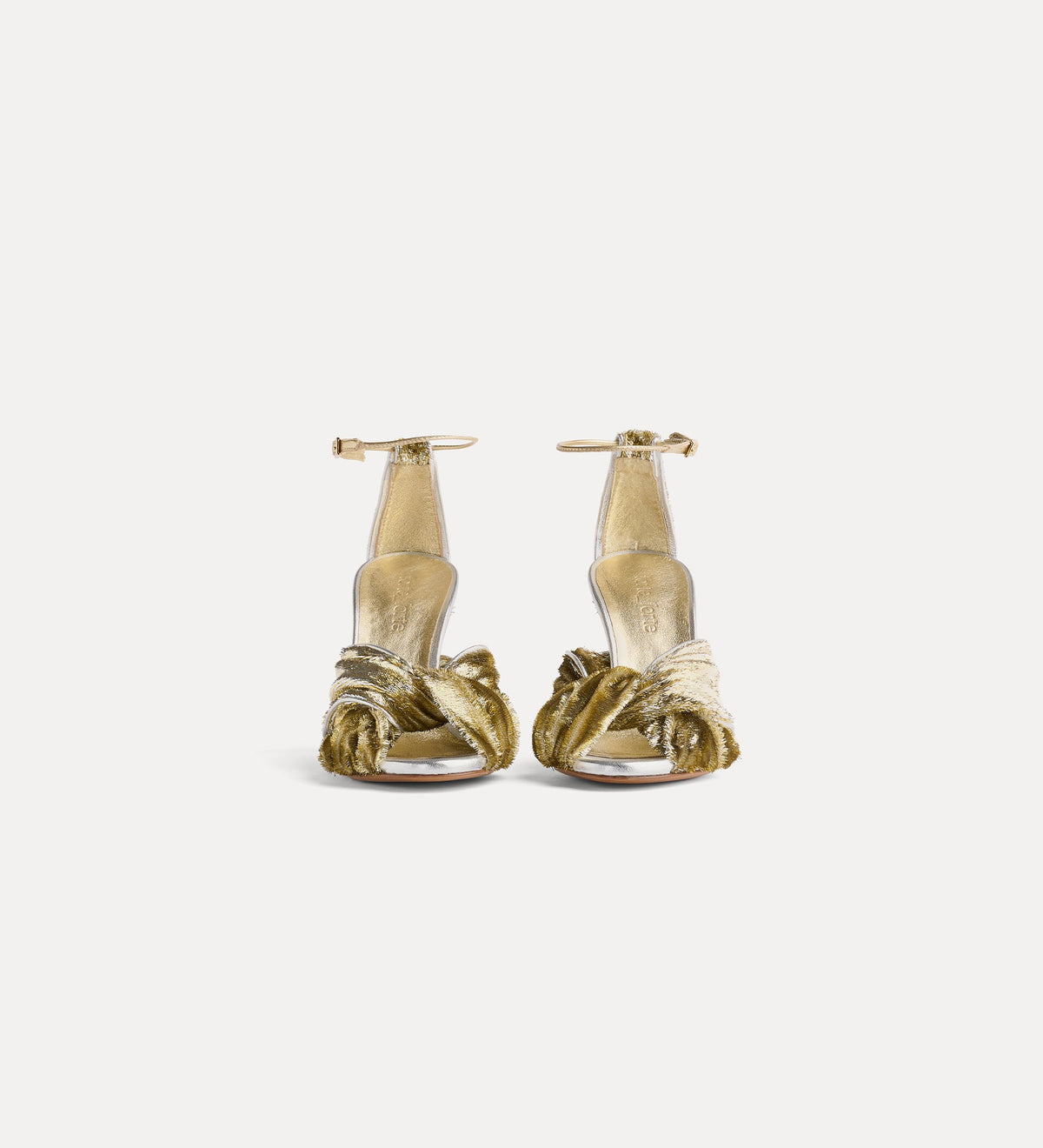 sandali con tacco in velluto lurex oro