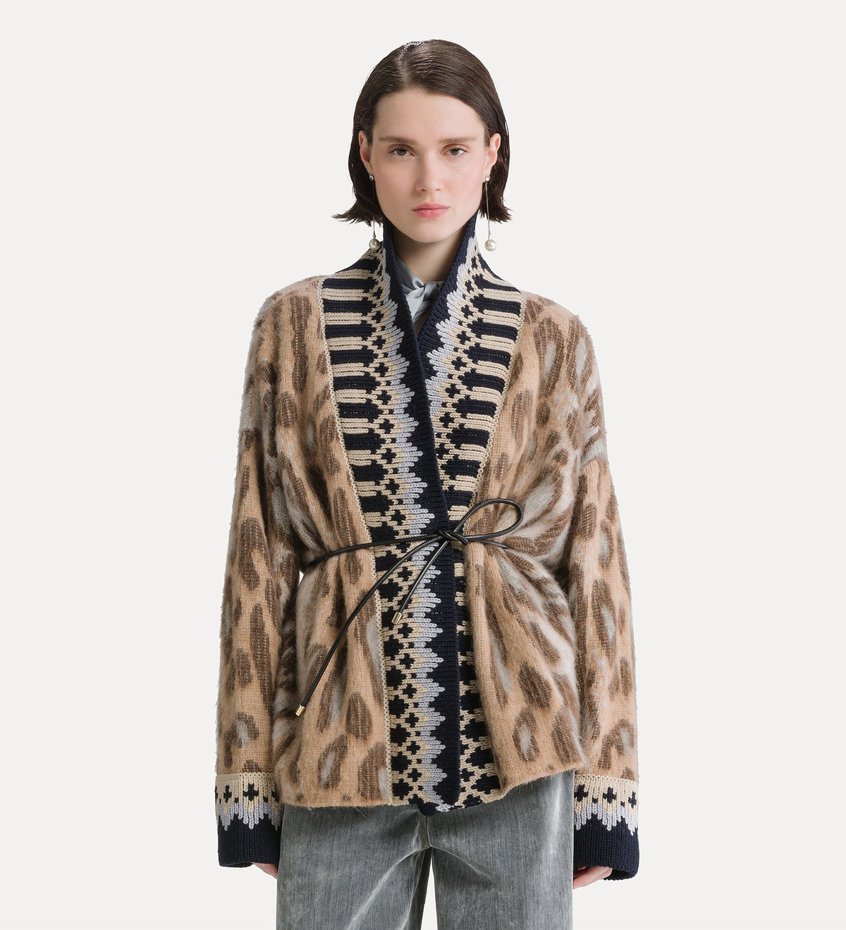 cardigan jacquard in misto alpaca “the brit leopard” gold