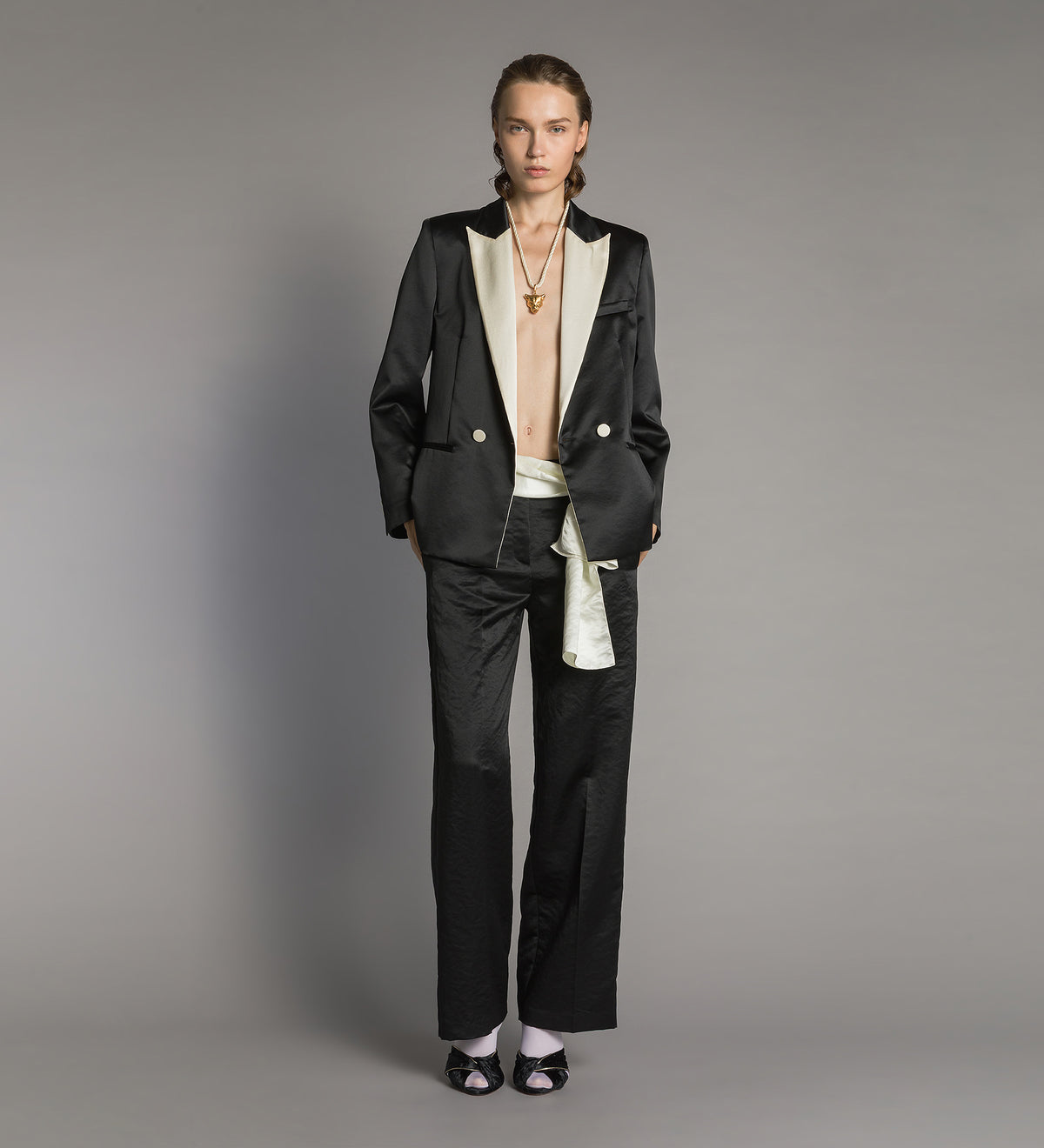 colourblock duchesse tuxedo jacket black