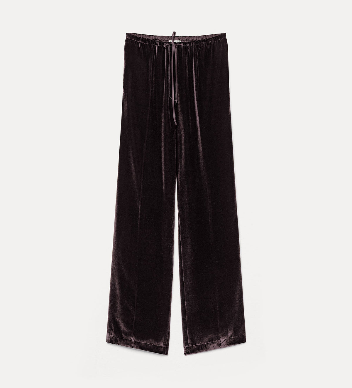 pantaloni in velluto di viscosa e seta con coulisse fondant
