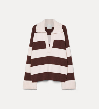 striped cashmere and wool collared jumper fondant