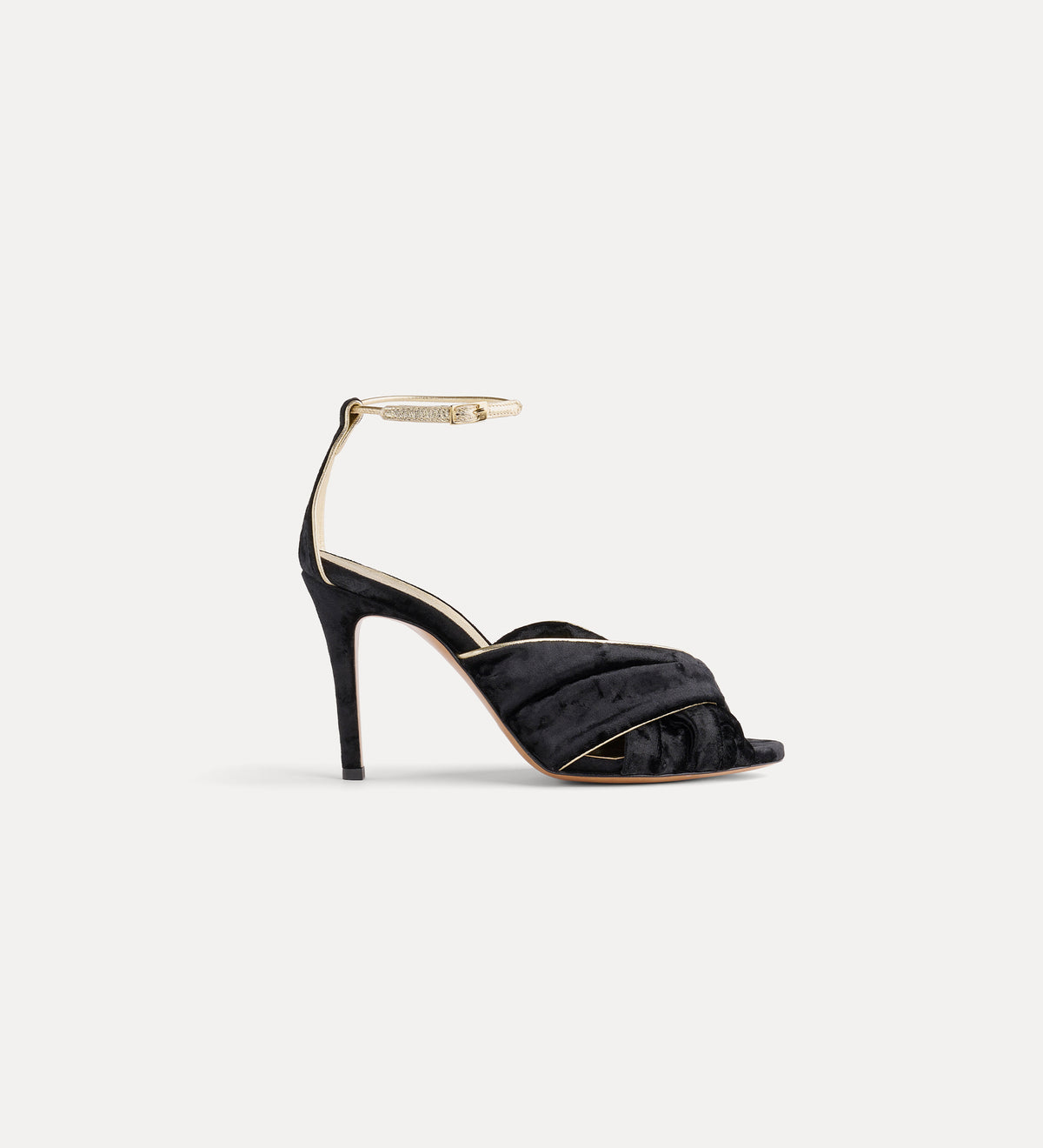 velvet criss–cross sandals with high heels nero