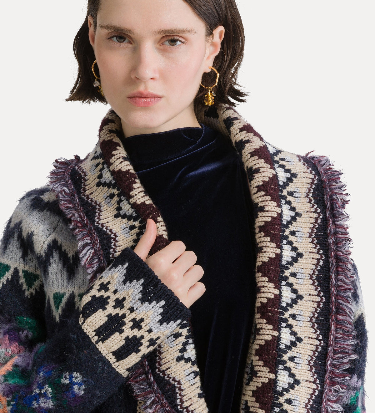 cardigan oversize en jacquard “ the highlands garden ” night