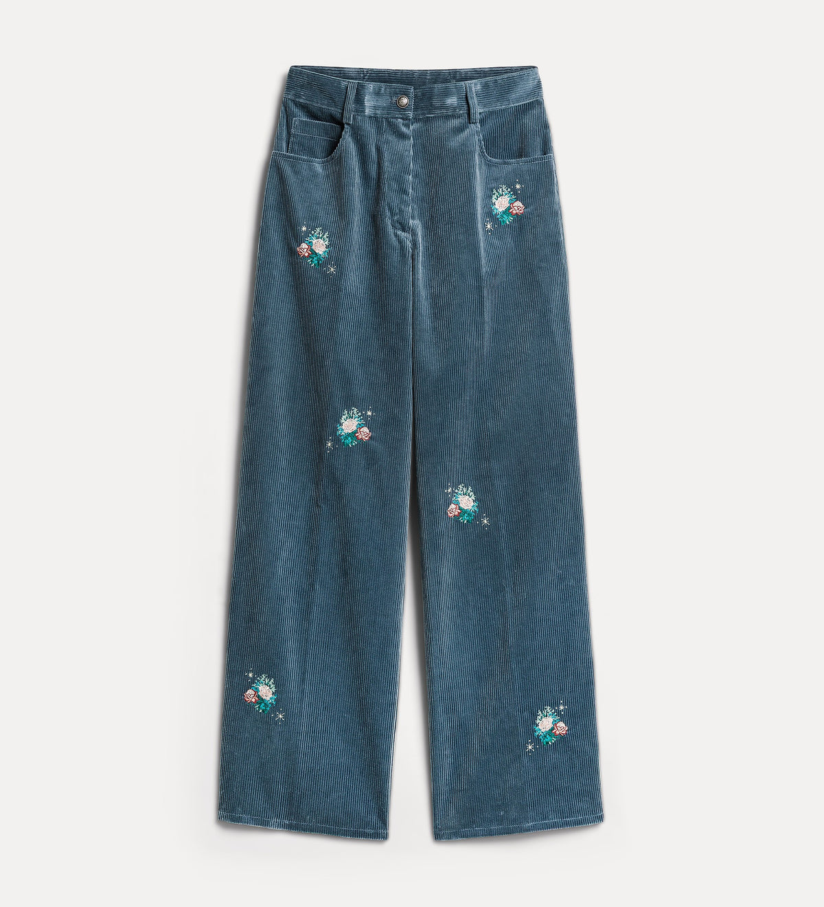 corduroy trousers with “bouquet” embroidery grey